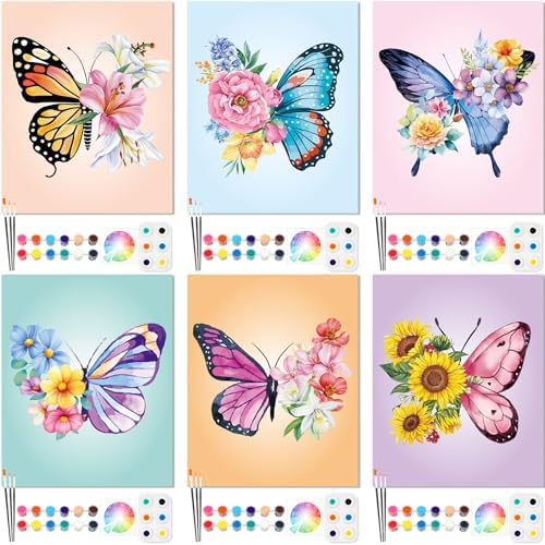 Dinifee 6 Pack Pre Drawn Canvas 8x10 Paint Kit for Adults, Butterfly by Dinifee