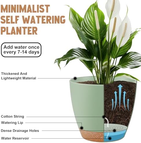 QRRICA 8/7/6.5/6/5.5/5 Inch Self Watering Pots for Indoor/Outdoor Plants - Image 4