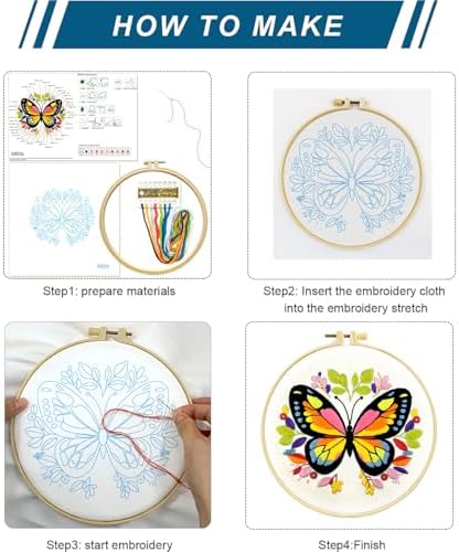 Zhenqing Butterfly Embroidery Kit 11.4x11.4 Inch - Complete Embroidery Set with Fabric, Threads, Needles & Hoop - Beginner-Friendly DIY Craft Kit for Adults (C0041) - Image 3