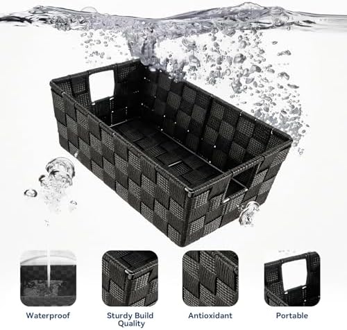 Whitmor Small Woven Storage Baskets for Shelves - Decorative Organizer Bins with Metal Structure, Versatile Shelf Storage Solution for Home Organization & Closet (Black) - Image 4