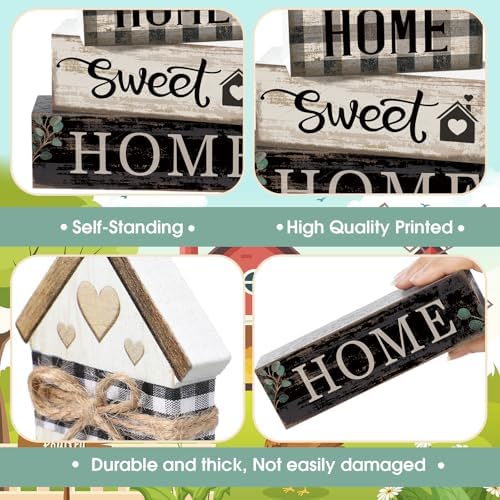 Moucuny 4 Pcs Farmhouse Table Decor Rustic Home Sweet Home Wooden Signs - Image 3