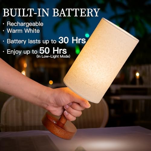 LALISU Cordless Table Lamp, 3 Color Portable Battery Lamp Wood Base Touch - Image 3