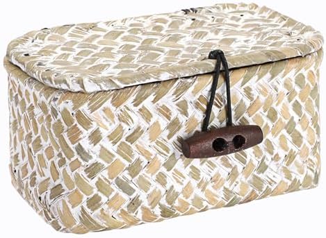 Hipiwe Wicker Shelf Basket Box with Lid Decorative Basket Handwoven Seagrass Storage Organizer Basket Decorative Basket, Whitewas 4.3" x 2.5" x 2.1" by Hipiwe