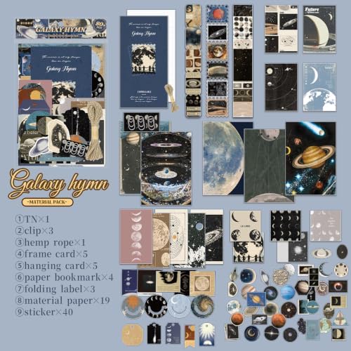 Qudarrso Vintage Junk Journal Kit, Cosmic Space Theme Scrapbook Supplies with Notebook, Stickers, Ephemera Paper and Tags, Galaxy DIY Craft Supplies for Adults Scrapbooking and Junk Journaling - Image 3