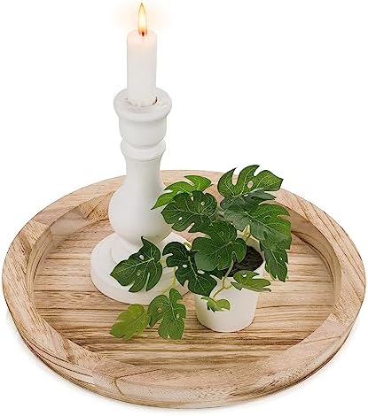 Hanobe Wooden Decortaive Coffee Table Tray, Round Candle Holder Centerpiece by Hanobe