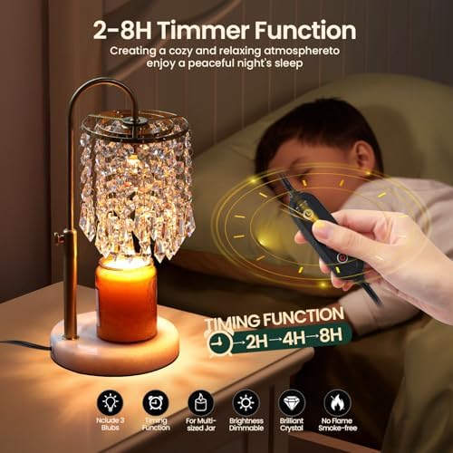 Candle Warmer Lamp with Timer Dimmer and 3 Bulbs,Adjustable Height for New Home Bedroom, Vintage Home Decor for Scented Jar, House Warming Decor Gifts, Minimalist Crystal - Image 6