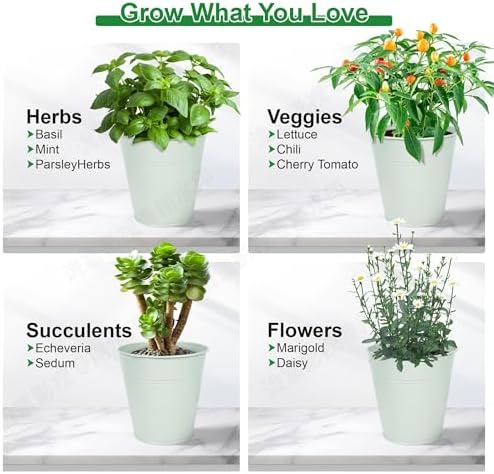Herb Garden Planter Indoor Kit – 6 Metal Pots with 2 Trays for Windowsill & Kitchen Counter – Modern Decorative Indoor Planters for Herbs, Succulents & Small Plants, Mint - Image 6