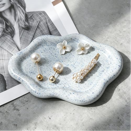 Jewelry Tray for Women, Cloud Shape Ceramic Trinket Dish, Jewelry Organizer Storage Holder for Ring Earring Bracelet Necklace, Ring Tray (Stone Blue) - Image 4