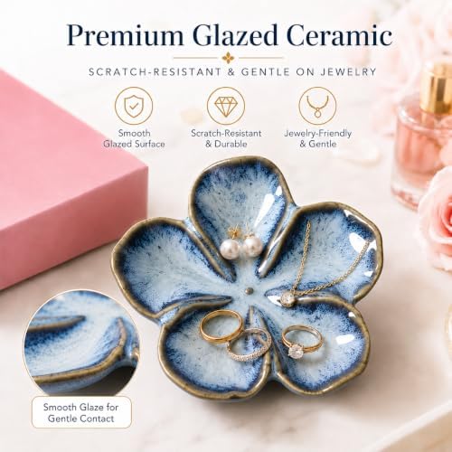 Ceramic Flower Jewelry Ring Trinket Dish Tray, Gift for Women, Glacier Blue - Image 2