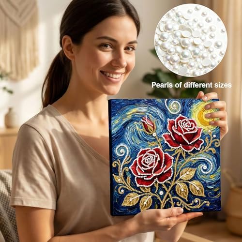 LQCrafK DIY Pearl Art Painting Handcraft Kit for Adults Beginners with Tools and Framed Painting, Creative Design,Self-Adhesive, Healing Stress-Relieving Home Wall Decoration-Rose - Image 4