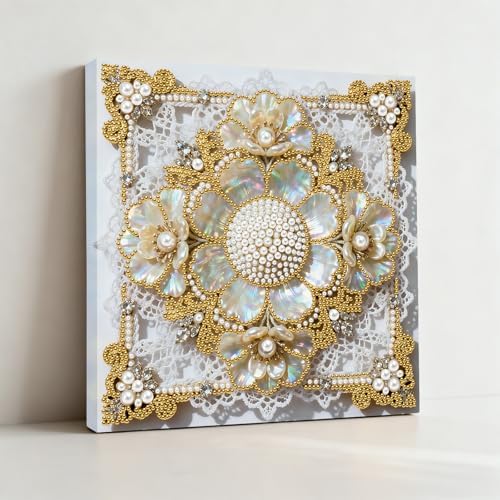 Pearl Art Kits Painting for Adults, DIY Mindfulness Therapy with Framed Canvas and Tools, Beginner Wall Decor-Flower - Image 5