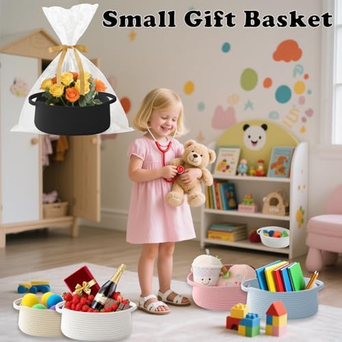 Black Woven Rope Basket - Baby Gift Basket with Bag & Ribbon - Image 4