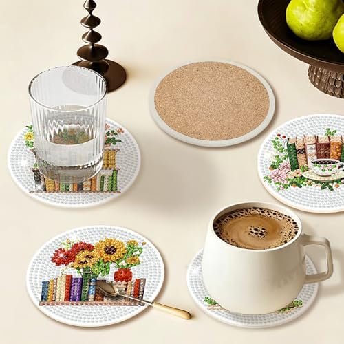 Diamond Art Coasters Kit for Adults, 8PCS Book Lover Coasters with Holder - Image 2
