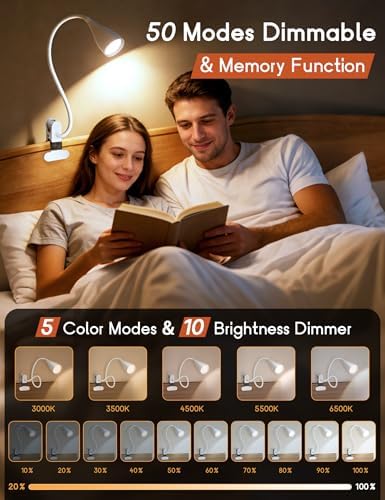 2 PCS Reading Light for Book in Bed,Clip on Light Reading Lamp with Adapter - Image 2