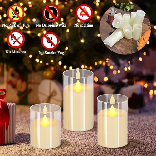 wemarry Flameless Candles 4" 5" 6" Acrylic Glass Pillars 3" Diameter Battery Operated Flickering Candles Include 8-Key Remote with Timer Function 400+ Hours (Pure White, Warm Light 6 Pack) - Image 2