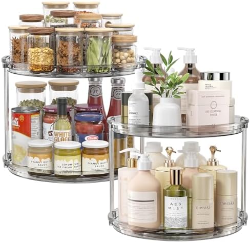 LAMU 2Pack 2 Tier Lazy Susan Organizer 12 inch Large Lazy Susan Turntable Rotating Spice Rack Organization for Cabinet, Kitchen, Pantry, Countertop, Bathroom, Vanity, Medicine Cabinet Organizer, Grey by YourHome-OrganizationHelper