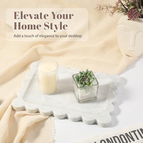 Koville Scalloped Marble Tray, 11"x8" Marble Vanity Tray for Countertop Bathroom Kitchen Dresser, Natural Stone Tray for Jewelry Perfume Home Decor, Decorative Catchall Trays(Bianco Carrara) - Image 5