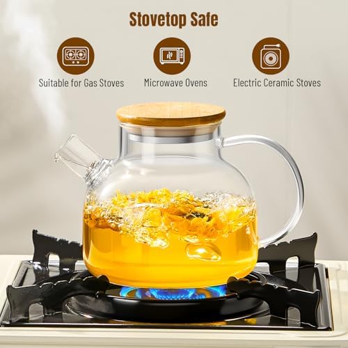 PARACITY Glass Teapot Stovetop 20 OZ/600ml, Borosilicate Clear Tea Kettle with Bamboo Lid, Glass Tea pot with Removable Filter Spout, Teapot Blooming and Loose Leaf Tea Maker Tea Brewer for Camping - Image 4