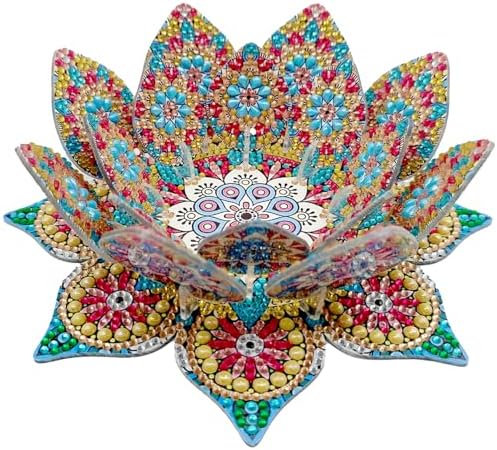 jinglinhh DIY Mandala Lotus Diamond Art Painting Aromatherapy Candle Holder Kit for Adults, Acrylic Diamond Art Tabletop Candlestick Holder Tray Ornaments Craft Project for Beginners(Gold Blue Lotus) by Unknown