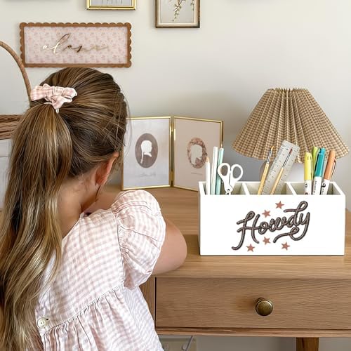 Western Pen Pencil Holder for Desk, Cowgirl Gifts, Cowboy Gifts for Women Men, Western Office Decor, Howdy Southwestern Wooden Box Sign Decorations for Home Office Desk Tabletop - Image 4