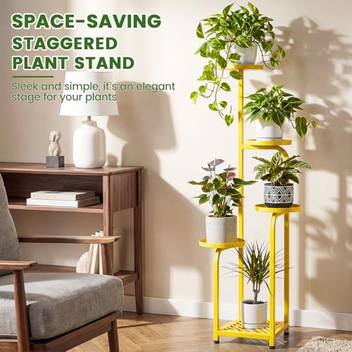 TOSKING Tall 5-Tier Square Plant Stand Indoor Outdoor, Anti-Tip, Yellow - Image 4
