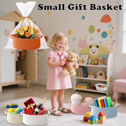 Woven Rope Basket - Baby Gift Basket with Bag & Ribbon, Orange - Image 4