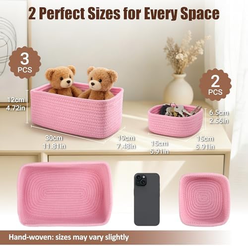 5-Pack Small Woven Rope Storage Baskets, 2 Sizes Organizer Bins - Image 2