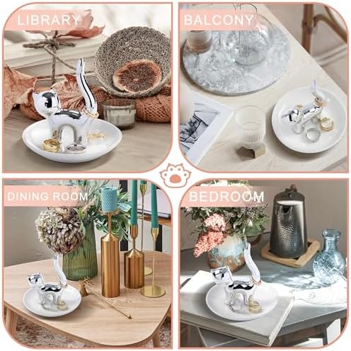OSOPOLA Ceramic Silver Cat Jewelry Tray Ring Holder Dish Key Tray - Image 4