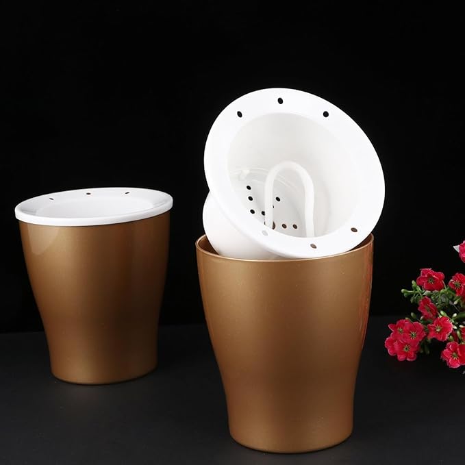 VANZACK 2pcs Self-Watering Plastic Flower Pots Plant Holders with Water Storage Large Size for Indoor Gardening Home Decor Golden Color