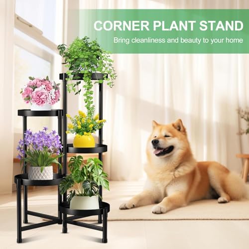 Plant Stand Indoor Outdoor 5 Tier Black Metal Plant Holder 9 in Wide Tray - Image 5