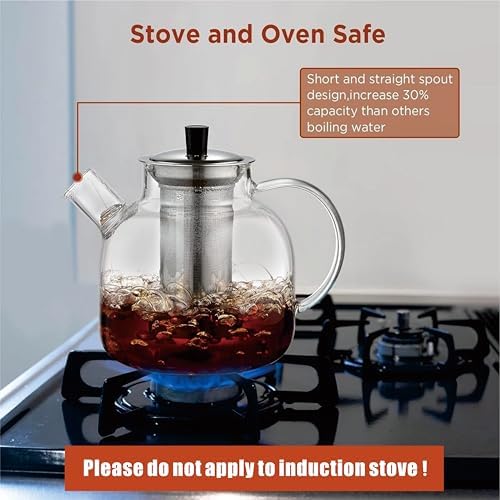 1500ml(50oz) Glass Teapot with Removable Infuser, Ehugos Stovetop Safe Large Tea Pot, Blooming and Loose Leaf Hand Crafted Kettle for Women and Adult with Stainless Infuser - Image 3