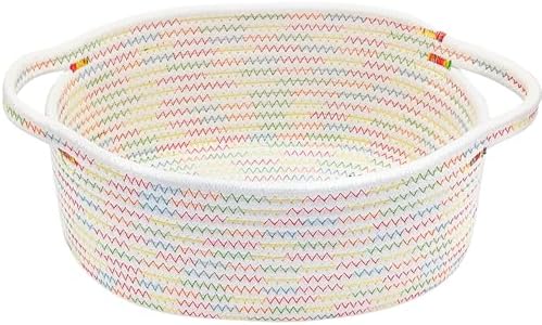 ABenkle Small Basket with Handles, Boho Decorative Rope Woven Dog Cat Toy Storage Bin Shelf Storage Organizer, Easter Christmas Gift Basket, 12"x8"x5" by ABenkle