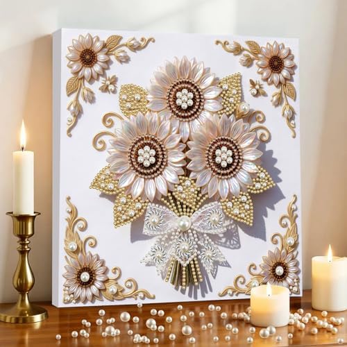 5D DIY Pearl Painting with Frame Floral Theme Handmade Healing Home Wall Decoration Creative 9.84x9.84in Tools -Flower-3 - Image 3