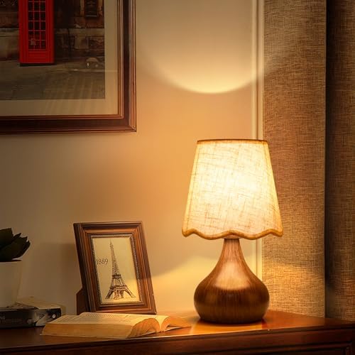 Ziqqeelam Wood Grain Small Table Lamp Touch Control, Farmhouse Bedroom Lamps for Bedside Nightstand, Vintage Small Table Lamps for Small Spaces for Kitchen Counter, Home Office, Kids Dorm, Bookshelf - Image 4