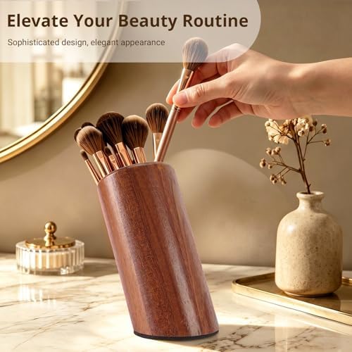 walowalo Pen Holder Natural Wooden Pencil Holder for Desk, Angled Design Makeup Brush Holder Pencil Cup, Multiple-Use Marker Holder Desktop Stationary Organizer for Office, Home, School - Image 5