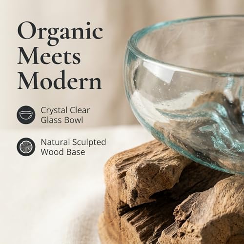 The Bridge Collection Decorative Glass Bowl On Wooden Base – Glass Trinket Dish for Keys Jewelry Or Small Essentials – Coastal Catchall Dish for Tabletop Display - Image 4