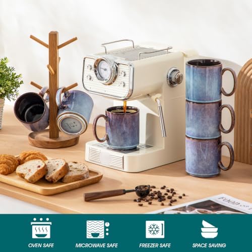 vancasso ONION Ceramic Coffee Mugs Set of 6, 16 Oz Coffee Cups for Latte, Cappuccino, Tea & Hot Cocoa, Artisan Modern Style for Coffee Bar, Home & Kitchen, Microwave & Dishwasher Safe, Deep Blue Gray - Image 4