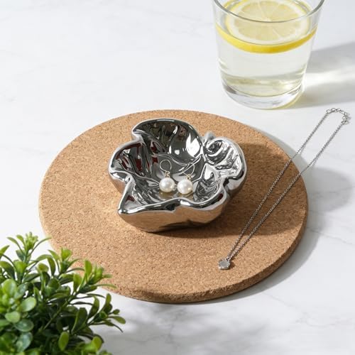 3.5' Silvery Cute Leaves Ceramic Jewelry Tray for Dressing Table - Image 4