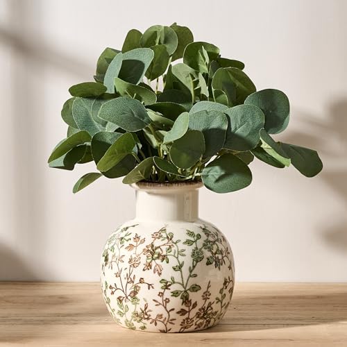 SIDUCAL Ceramic Green and Beige Antique Vase, 5.91 Inch Retro Ice Cracked Chinoiserie Floral Vase, Rustic Farmhouse Vases for Home Decor, Bookshelf, Office, Garden, Chinoiserie Decor, Tuscan Decor - Image 2