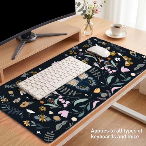 Botanical Insect Desk Mat, Vintage XXL Black Mouse Pad 35.4x15.7in - Image 7