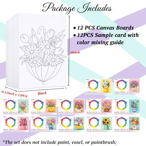 12PCS 8x10IN Pre Drawn Canvas to Paint for Adults Flowers Paint Party - Image 5