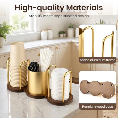 Coffee Cup Dispenser with Straw & Stirrer Storage Container (Gold,S) - Image 4