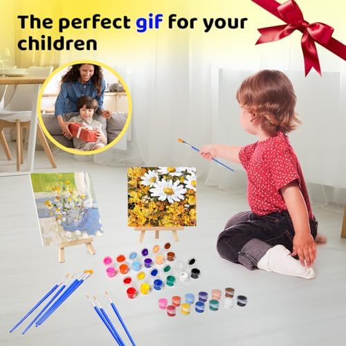 DUA MAIGA 10 Set Mini Acrylic Paint Kit, 5.9In Canvas Boards for Painting with 6.5" Easel, Acrylic Paint Strips, Painting Brushes, Mini Canvas and Easel Set for Kids Artists Beginner Gift Party (160) - Image 4