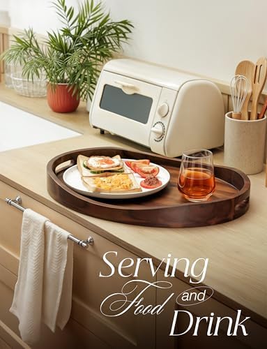 TIDITA Acacia Oval Wooden Serving Tray with Handle, 20"x15", Walnut Color - Image 4