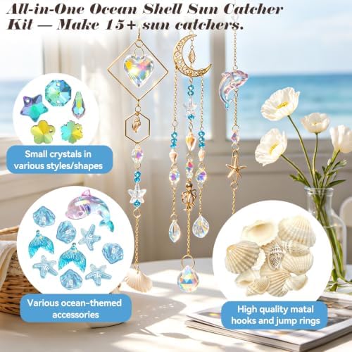 408 Pcs DIY Ocean Suncatchers Kit for Adults – Crystal Suncatchers Rainbow Maker with Genuine Natural Seashells, Art and Crafts for Adults, Hanging Window Decor for Home, Parties & Weddings - Image 4