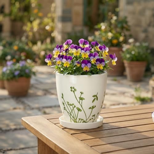 MPotTo 6 Inch Plant Pot, Ceramic Pots for Plants, Grasses White - Image 5