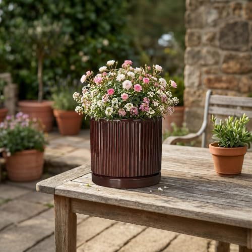 Ceramic Plant Pots, 6 Inch Pots for Plants, Round Planter, Brown - Image 6