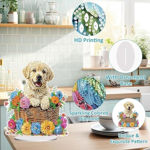 Diamond Painting Kits for Adults Beginners, 5D Full Drill Dog Crystal Art Desktop Ornament, DIY Single Sided Home Office Desk Decor, Creative Craft Gift Set with Tools - Image 5