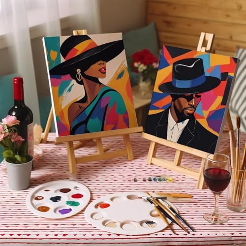 2 Pcs Sip and Paint Kit for Adults Couples – Date Night Painting Set with Pre-Drawn Canvases, Paints, Brushes, and Easels – (Chic Couple) - Image 5