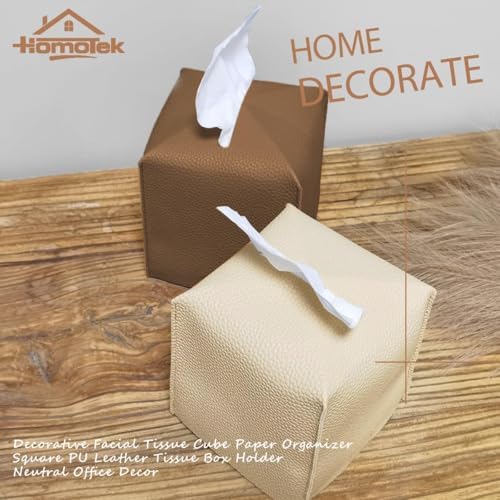 HOMOTEK 1 Pack Tissue Box Cover, Square PU Leather Tissue Holder, Decorative Facial Tissue Cube Paper Organizer Dispenser for Bathroom, Night Stands, Desk, Car 5X5X5'' - Dark Gray, Pebble Grain - Image 5